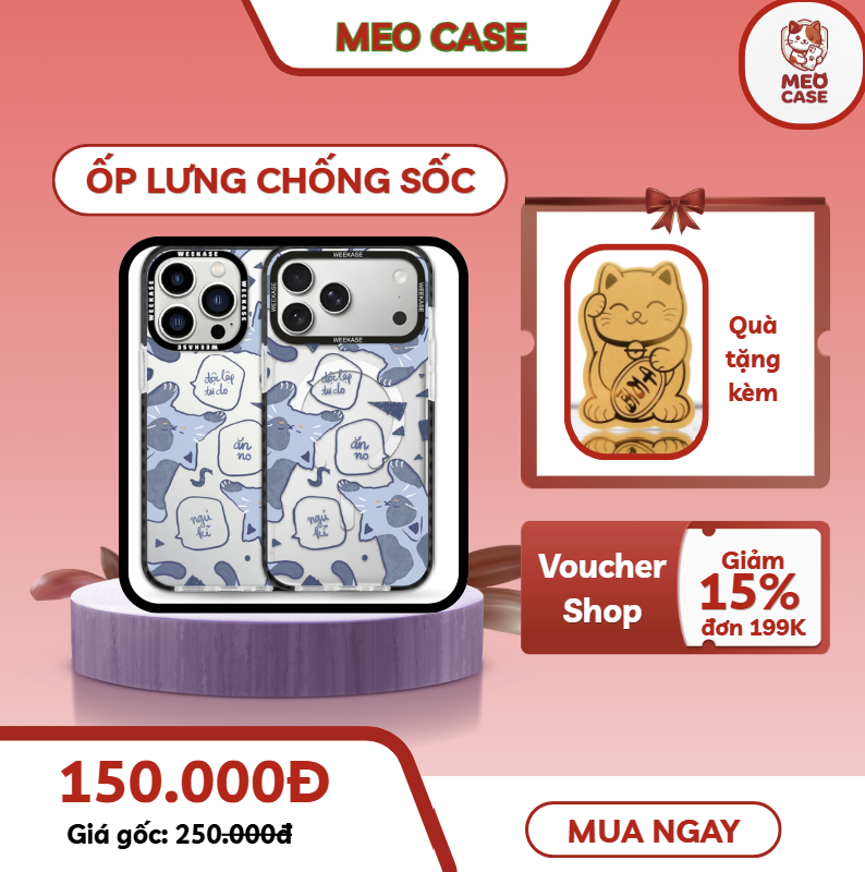Mẫu ốp lưng điện thoại cute Meo Case phong cách Hàn Quốc với họa tiết đáng yêu, bảo vệ điện thoại khỏi va đập và trầy xước.