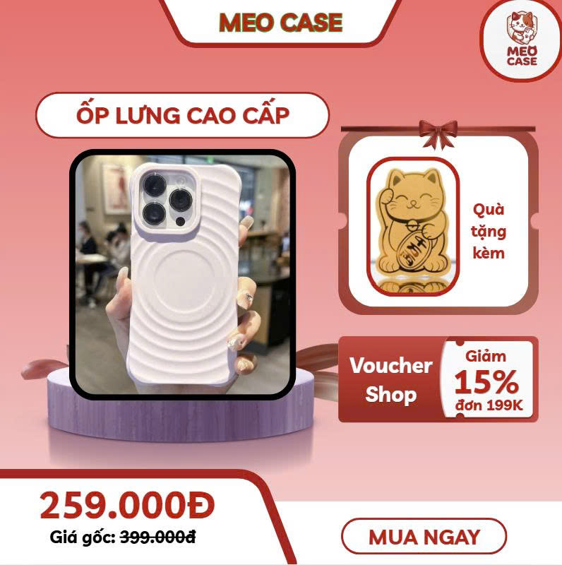 Mẫu ốp lưng chính hãng Meo Case dành cho iPhone và Samsung với thiết kế thời trang, chống sốc và bảo vệ điện thoại toàn diện.